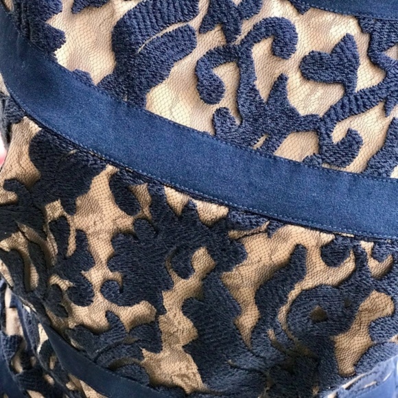 Tadashi Shoji Lace Bandage Dress Blue/Nude - Picture 5 of 8